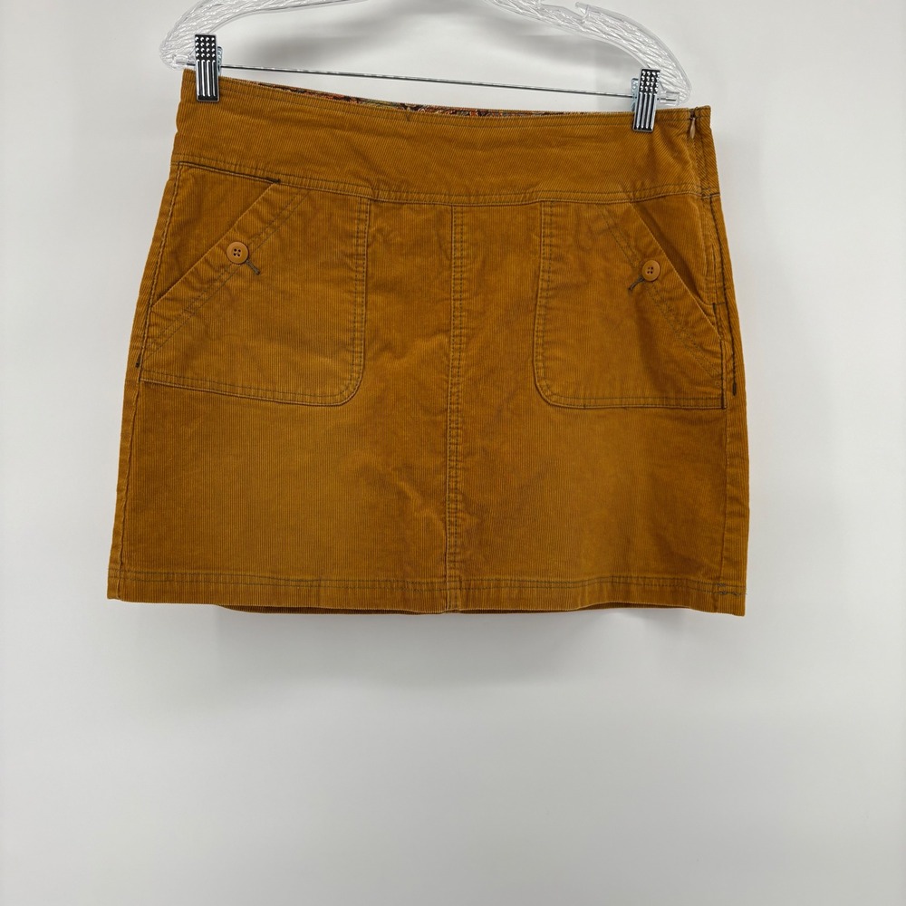 PrAna Corduroy A-Line Skirt Women Size 10 Mustard Yellow Organic Cotton Blend - Picture 2 of 5